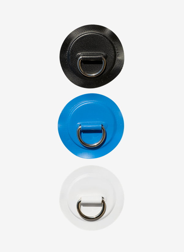 Metal D-ring for attachment to Air SUP with blue PVC