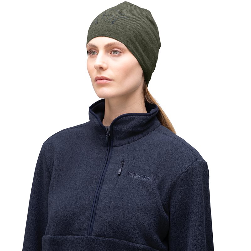Norrøna /29 Light Merinoull Logo Beanie Olive Night Melange