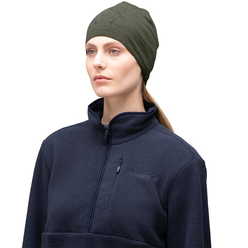 Norrøna /29 Light MerinoullLogo Beanie Olive Night Melange