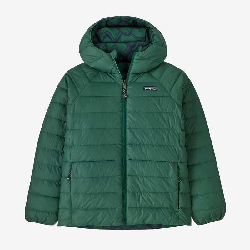 Patagonia K’s Reversible DownSweater Hoody Small Currents: Conifer Green