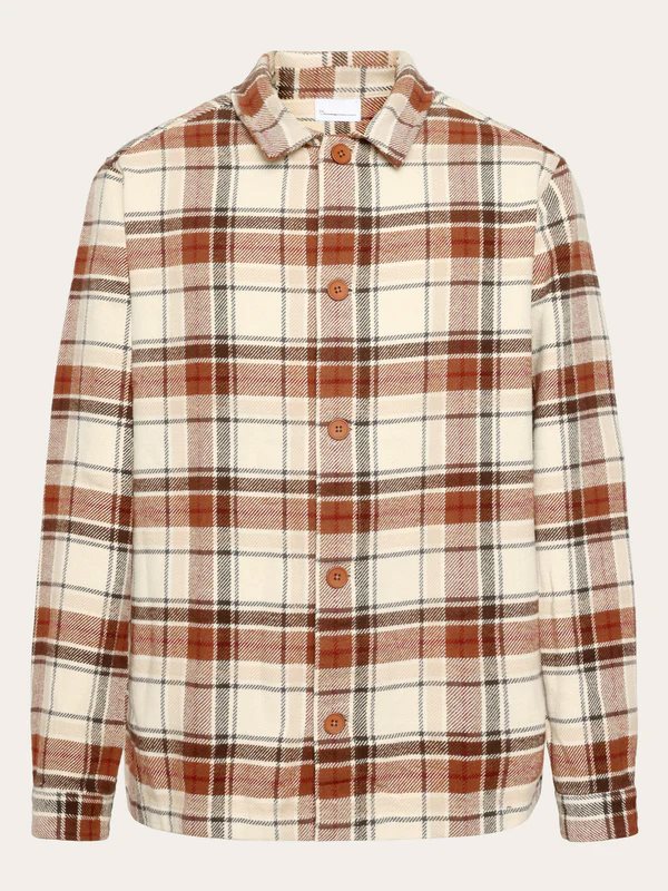 KnowledgeCotton Apparel Big Checked Heavy Flannel Overshirt Beige Check