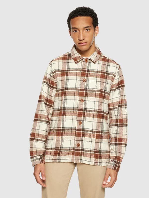 Alternativ bild 1 för KnowledgeCotton Apparel Big Checked Heavy Flannel Overshirt Beige Check