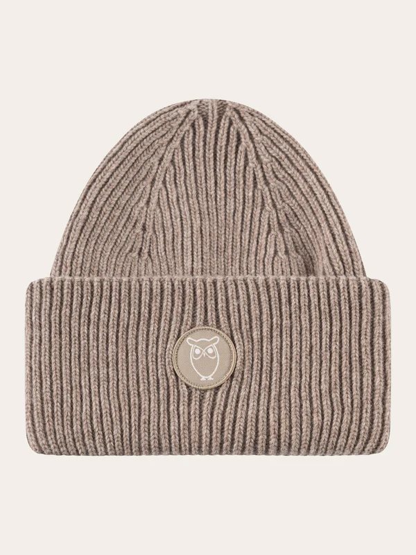 KnowledgeCotton Apparel Wool badge beanie Kelp Melange