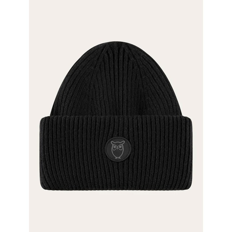 KnowledgeCotton Apparel Wool badge beanie Black Jet