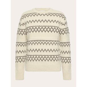 KnowledgeCotton Apparel Knitted Pattern Crew Neck Beige Stripe