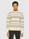 KnowledgeCotton Apparel Knitted Pattern Crew Neck Beige Stripe