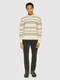 KnowledgeCotton Apparel Knitted Pattern Crew Neck Beige Stripe