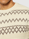 KnowledgeCotton Apparel Knitted Pattern Crew Neck Beige Stripe