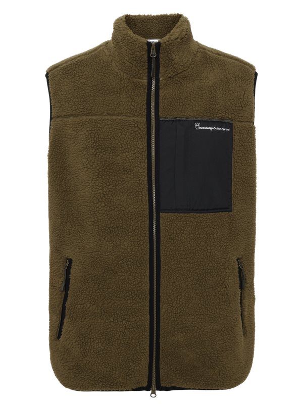 KnowledgeCotton Apparel Teddy Fleece Vest Dark Olive