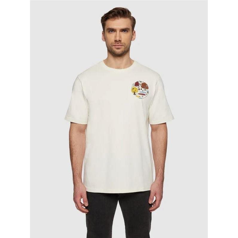 KnowledgeCotton Apparel Regular Fit Print T-Shirt Egret