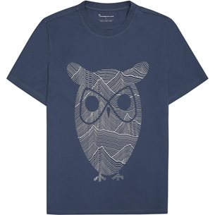 KnowledgeCotton Apparel Regular Single Jersey Mountain Owl Printed T-Shirt Vintage Indigo