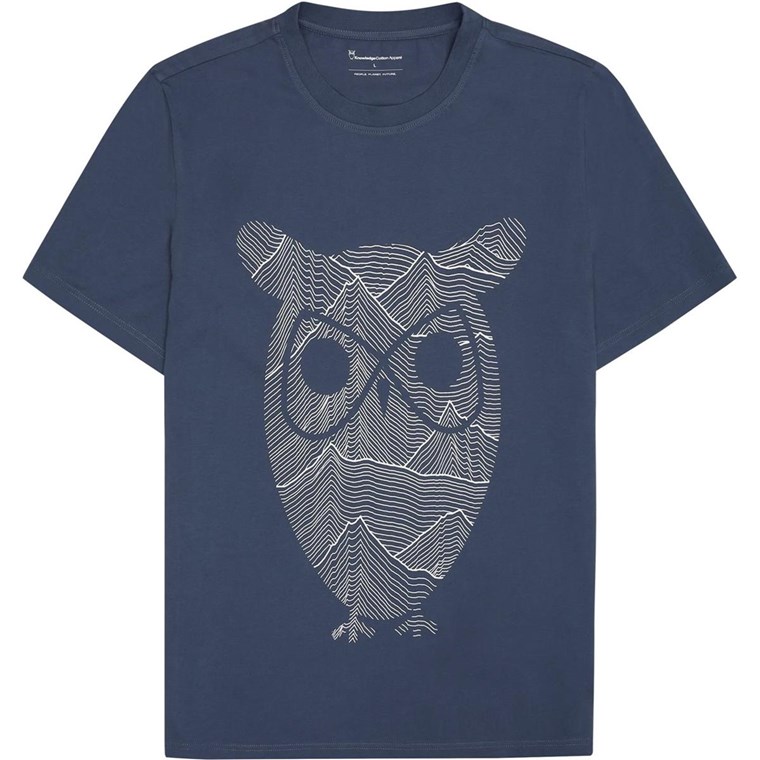 KnowledgeCotton Apparel Regular Single Jersey Mountain Owl Printed T-Shirt Vintage Indigo