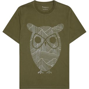 KnowledgeCotton Apparel Regular Single Jersey Mountain Owl Printed T-Shirt Burned Olive