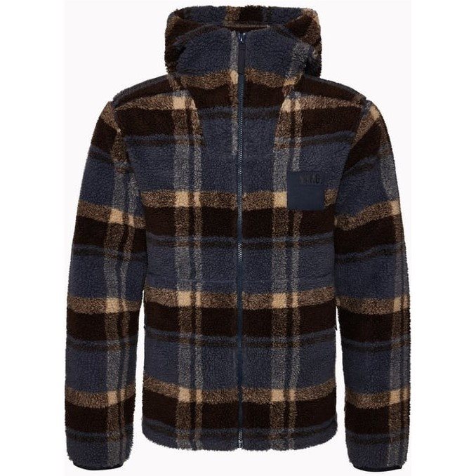 Varg M Funäs Pile Hood Earthy Blue Check Varg M Funäs Pile Hood Earthy Blue Check