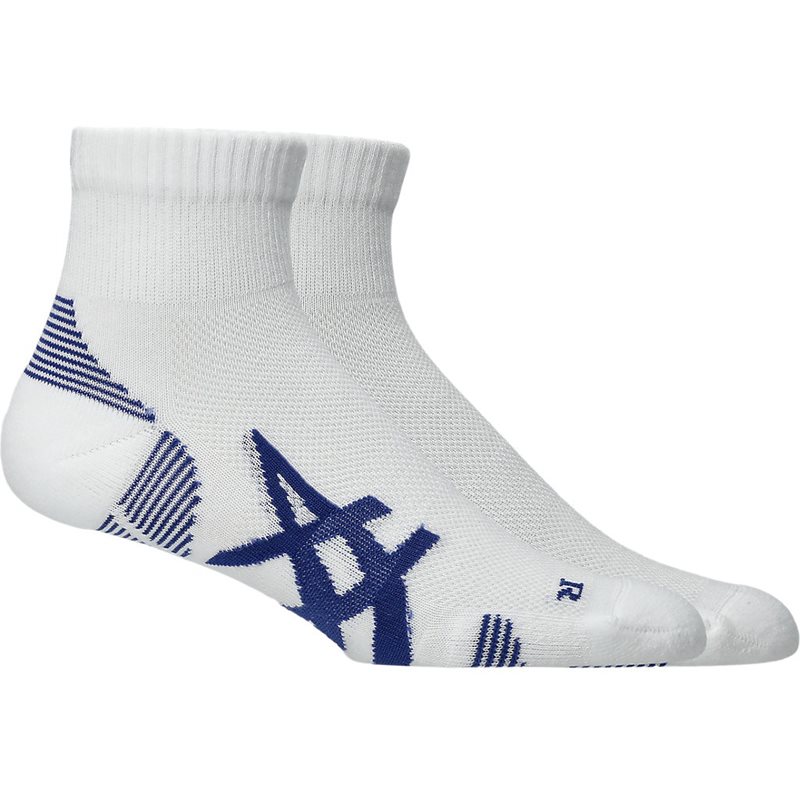 Asics 2 Pack Cushioned Run Quarter Sock Brilliant White/Asics Blue - S