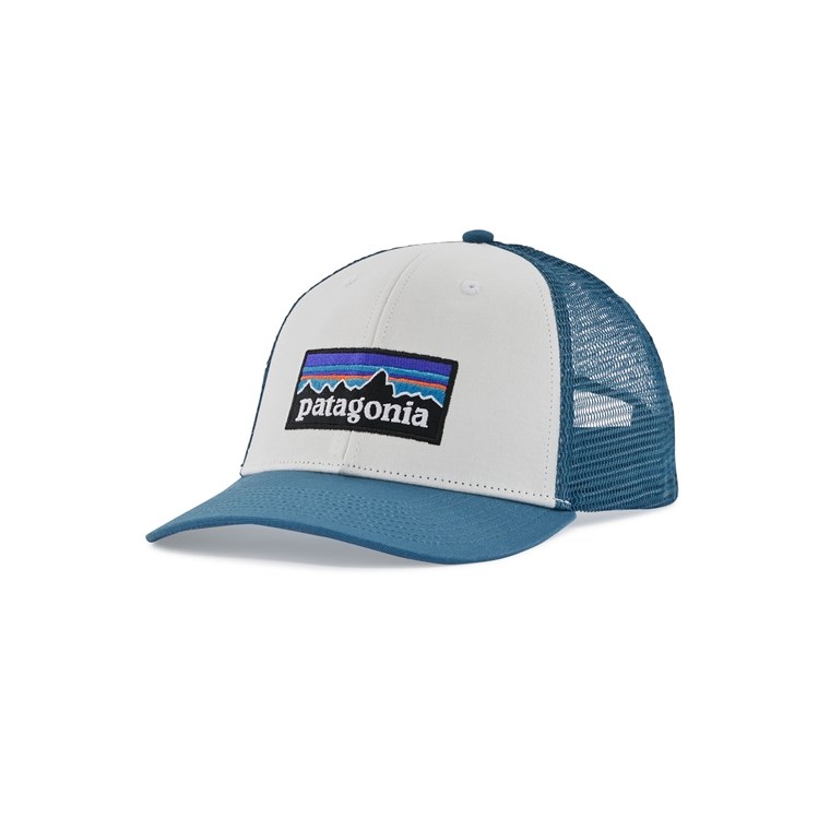 Patagonia P-6 Logo LoPro Trucker Hat White W/Wavy Blue