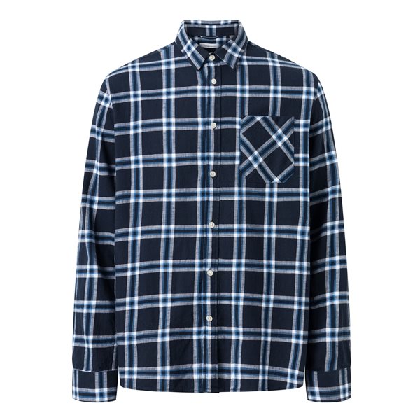 KnowledgeCotton Apparel Relaxed Indigo Checkered Shirt – Gots/Vegan