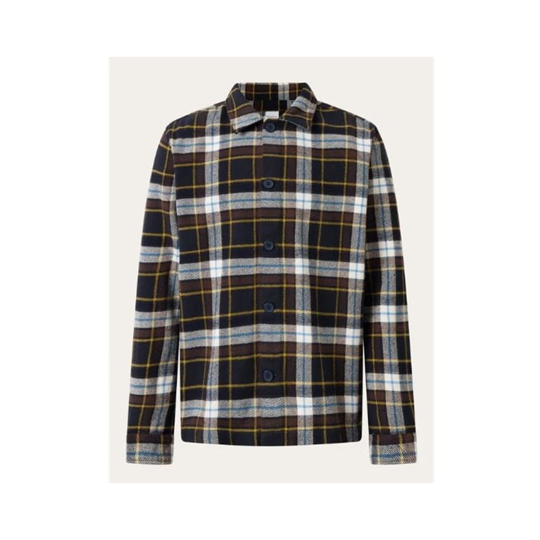 KnowledgeCotton Apparel Big Checked Heavy Flannel Overshirt Blue Check