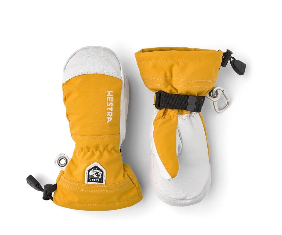 Hestra Army Leather Heli Ski Mittens Kids Mustard