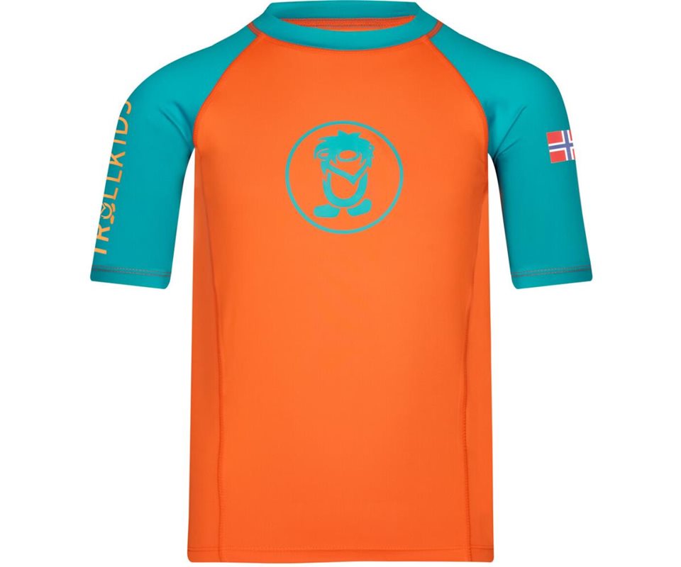 TROLLKIDS Kvalvika T-Shirt Kids Bright Orange/Lake Blue