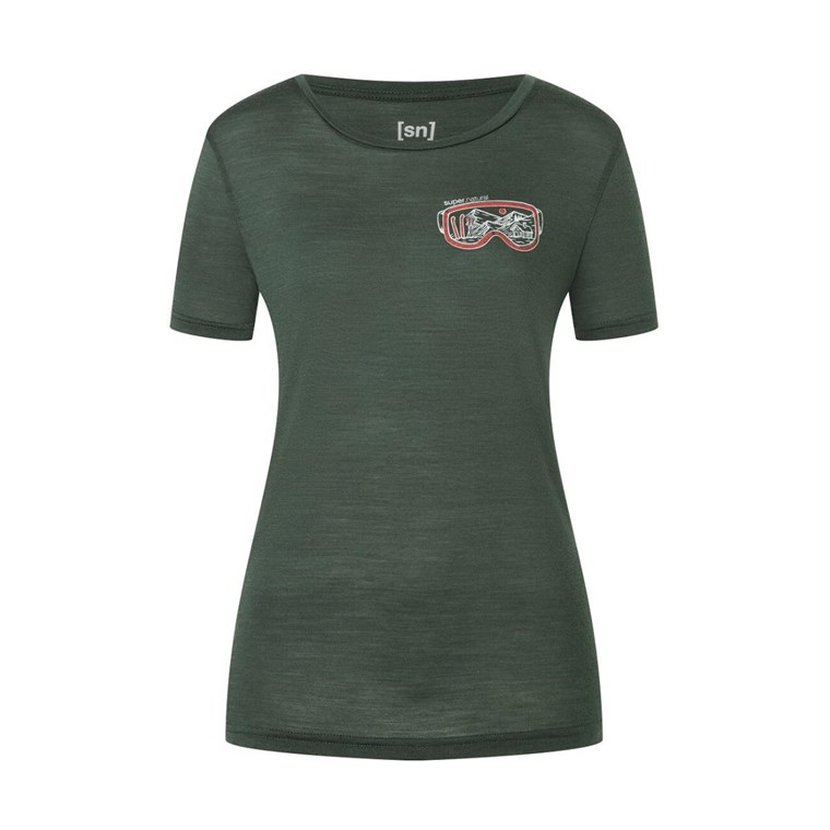 Super.natural Goggle Tee Women Deep Forest/Feather Grey/Aurora Red