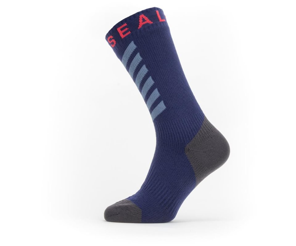 Sealskinz Waterproof Warm Weather Mid Socks withHydrostop Navy Blue/Grey/Red