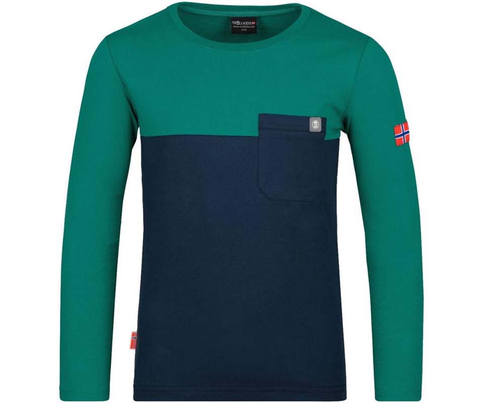 TROLLKIDS Bergen Longsleeve Shirt Kids Navy/Pepper Green