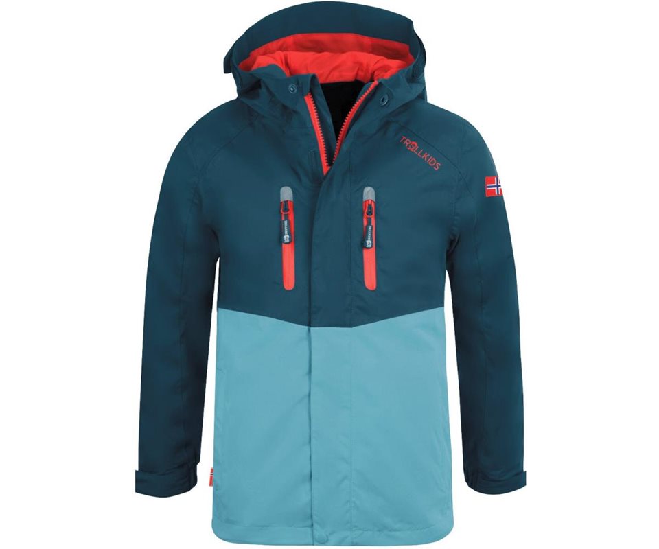 TROLLKIDS Nusfjord Jacket Kids Petrol/Dolphin Blue/Spicy Red