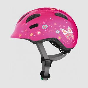 Cykelhjälm ABUS Smiley 2.0 Pink Butterfly, grönt spänne