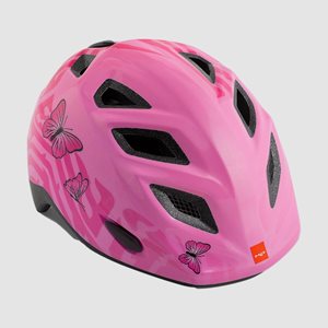 Cykelhjälm MET Elfo Pink Butterflies/Glossy, grönt spänne