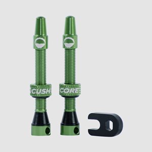 Tubelessventil CushCore Tubeless Presta Valve Set 44 mm, aluminium, 2-pack, grön + ventilkärneverktyg