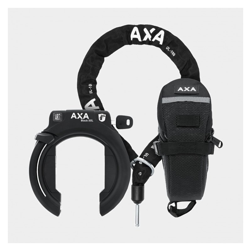 Ramlås AXA Block XXL + Ramlåskätting Plug-in AXA ULC, 100 cm, Ø5.5 mm + väska