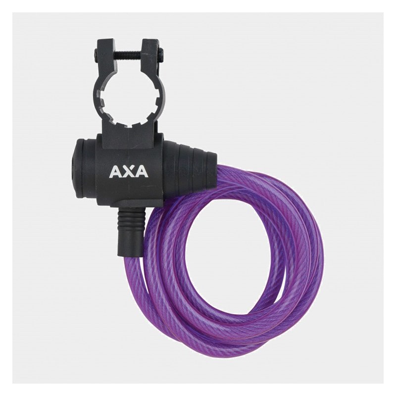 Spirallås AXA Zipp, 120 cm, Ø8 mm, lila, inkl. fäste