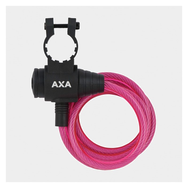 Spirallås AXA Zipp, 120 cm, Ø8 mm, rosa, inkl. fäste