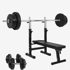 Gorilla Sports Bänkpress BLACK Skivstång och hantelset - 70 kg