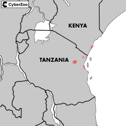 Bild som visar utbredningsområdet för Tanzania ödlan