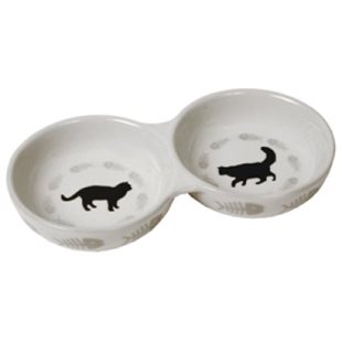 Keramikskål - Katt - Dubbel - 22 Cm