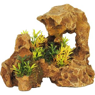 Akvariedekoration Bruna klippor med växter - 24.2x14.5x18.5 cm