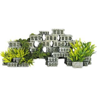 Akvariedekoration Cementblock med växter - 16x5.5x6.7 cm