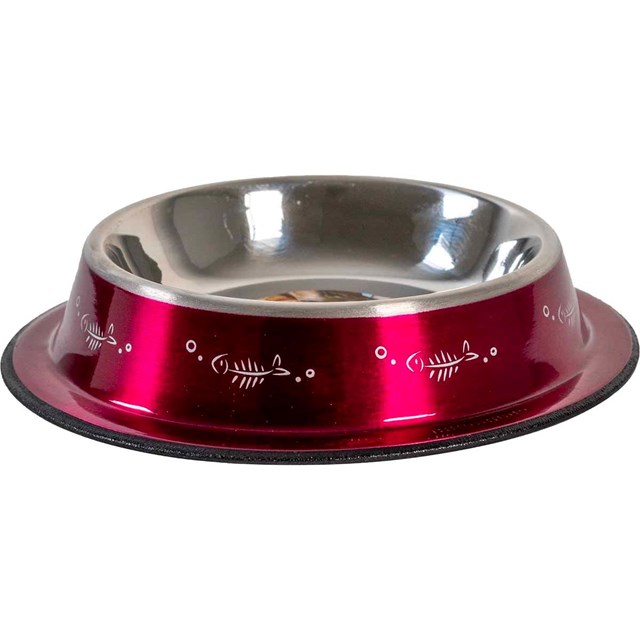 Kattskål Rostfri Nontip Rosa med Fiskar - 250 ml