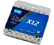 <p><strong>KMC Kedja X12 12-vxl 126L Silver/Svart</strong> KMC X12 är en pålitlig kedja optimerad för moderna 12-delade system. Med 126 länkar passar den de flesta mountainbikes och landsvägscyklar, och erbjuder hög precision och tyst gång.</p><ul><li>Kom