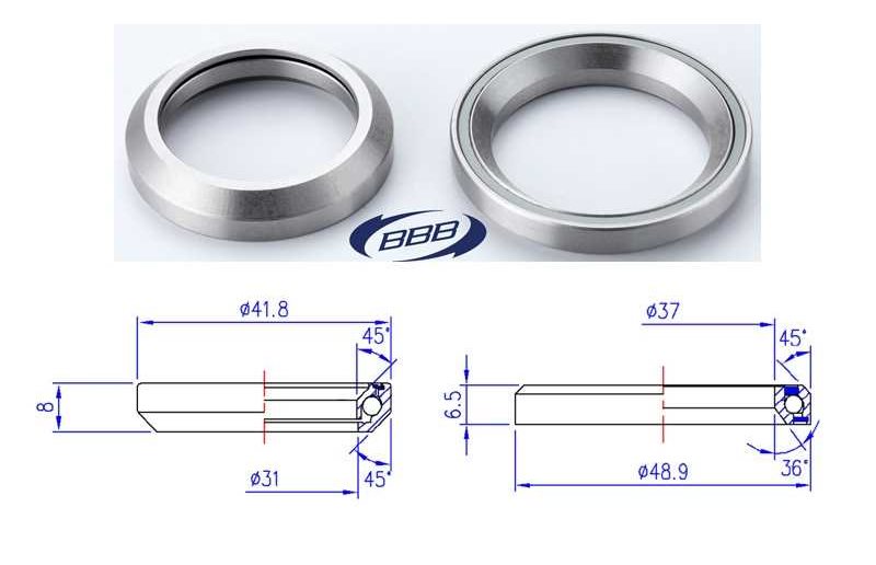 Lager BBB 41,8 mm 45° x 45°/48,9 mm 36° x 45°, 1 sæt