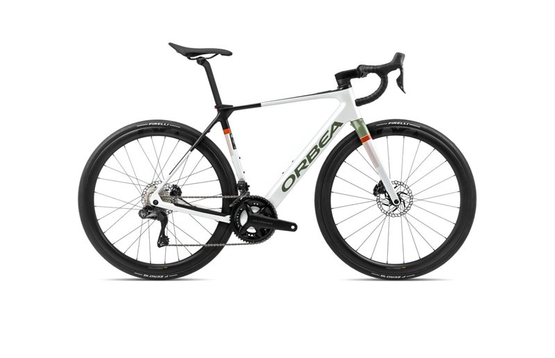 Orbea Elcykel Racer Gain M20i White Chic-Metallic Green Artichoke