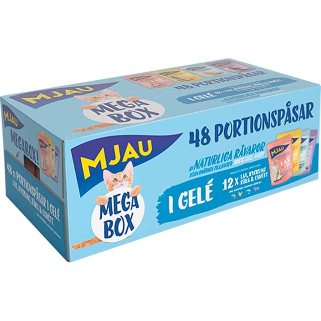 Mjau Mega Box - Blötmat i gelé - 48 Portionspåsar