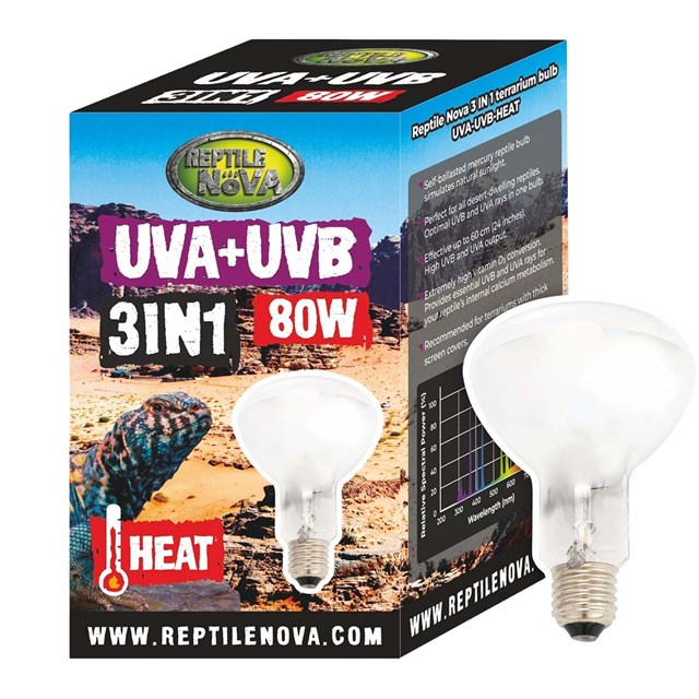 Reptile Nova Värmelampa - UVA+UVB - 3 in 1 - 80 W