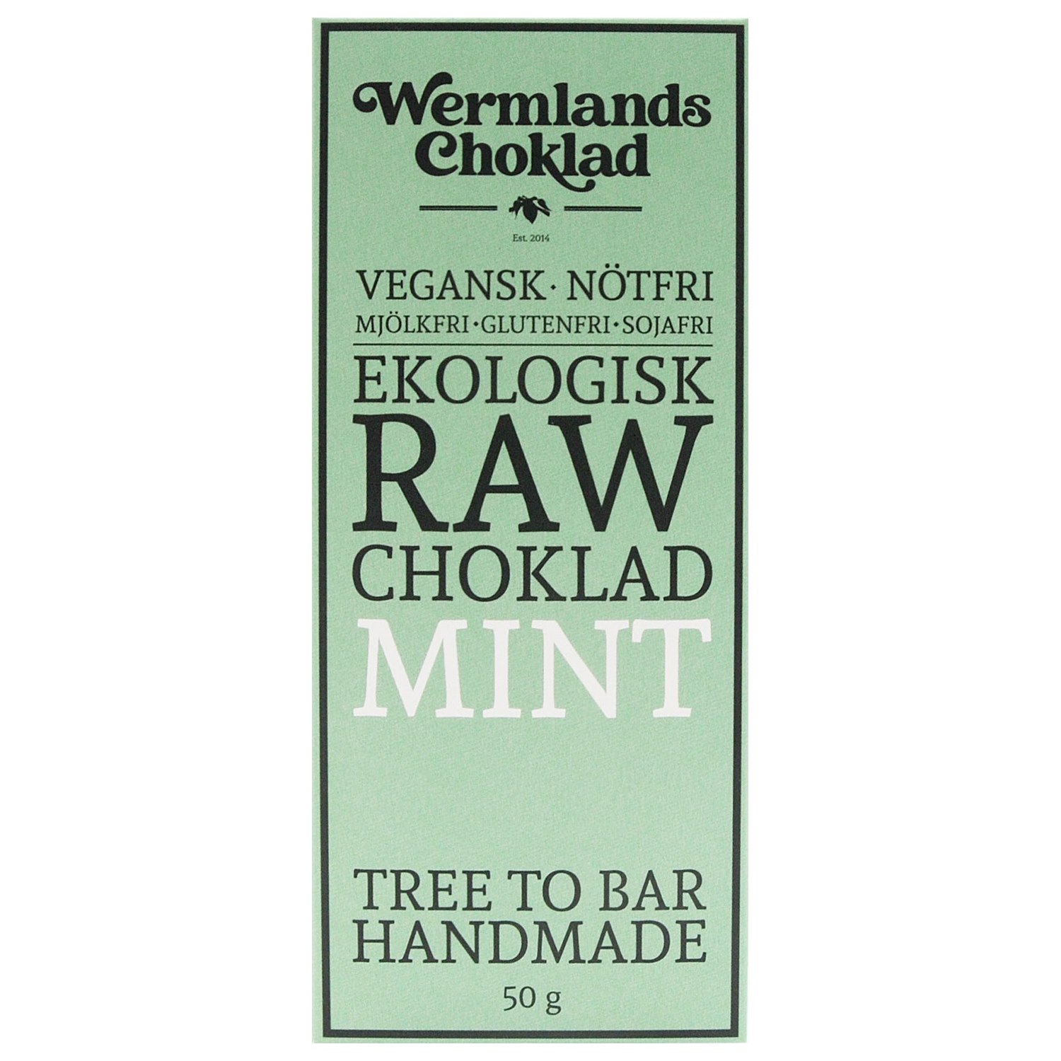 Rawchokladfabriken Ekologisk Rawchoklad Mint Nibs 73%, 50 g