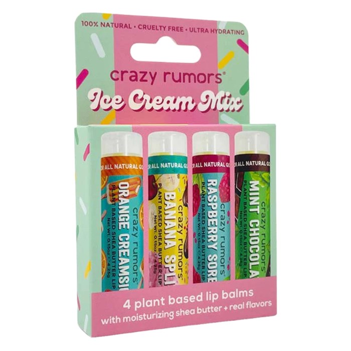 Crazy Rumors Plant-based Lip Balms - Ice Cream Mix, 4-pack