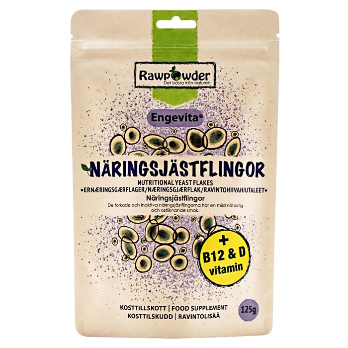 Rawpowder Näringsjästflingor Engevita® med Vitamin B12 & D, 125 g