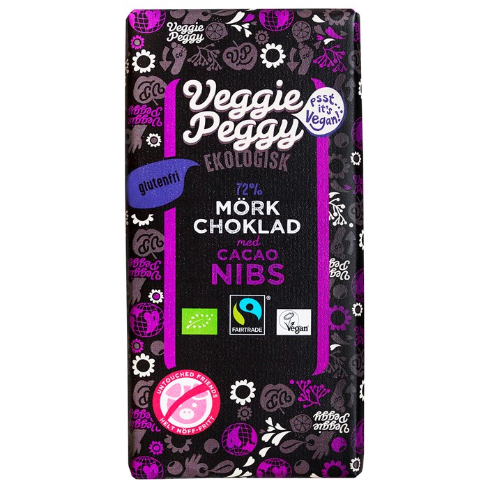 Veggie Peggy Ekologisk Mörk Choklad med Kakaonibs 72%, 85 g