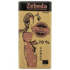 Zebeda Chocolate Ekologisk Mörk Choklad 70% med Acai & Hallon, 100 g